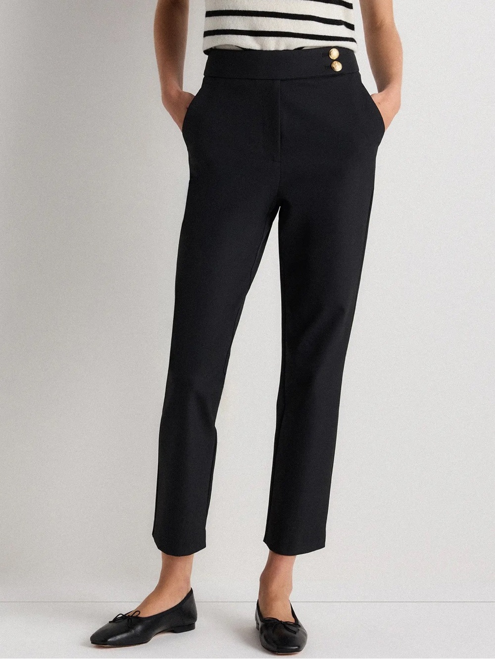 NWT Quince Black Nylon & Spandex Scuba Slim Ankle Pants Sz. 14
